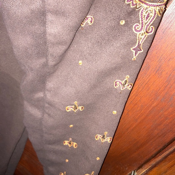 Pakistani designer brown suede long kameez embroidered in fall colors - Picture 8 of 9